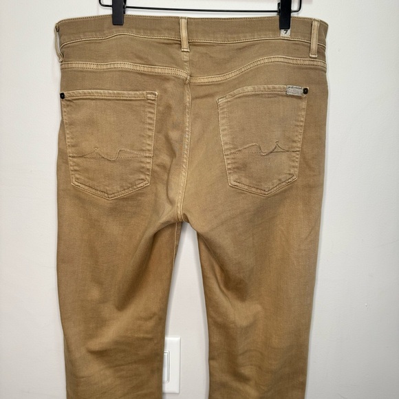 7 For All Mankind Slimmy Slim Straight Leg Tan Jeans Size 33 - Picture 13 of 16